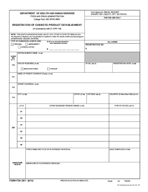  FORM FDA 2511 Registration of Cosmetic Product Establishment Fda 2014