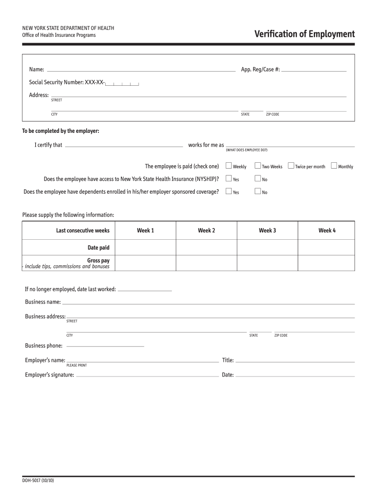 New York Verification Employment  Form
