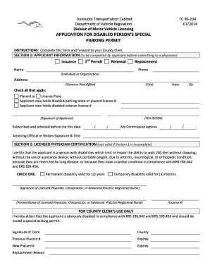 204 Kentucky Transportation Cabinet Department of Vehicle Regulation Division of Motor Vehicle Licensing 07 APPLICATION for DISA  Form
