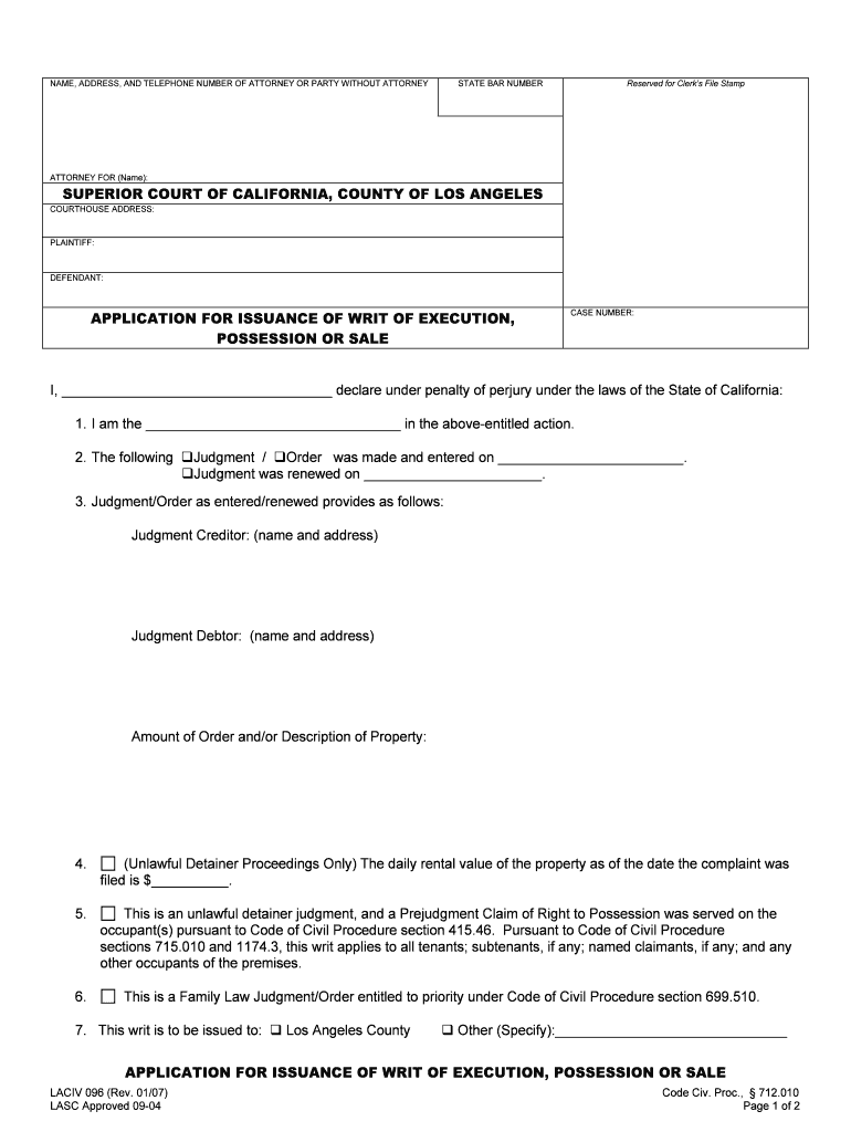  Writ of Possession Issuance 2007-2024