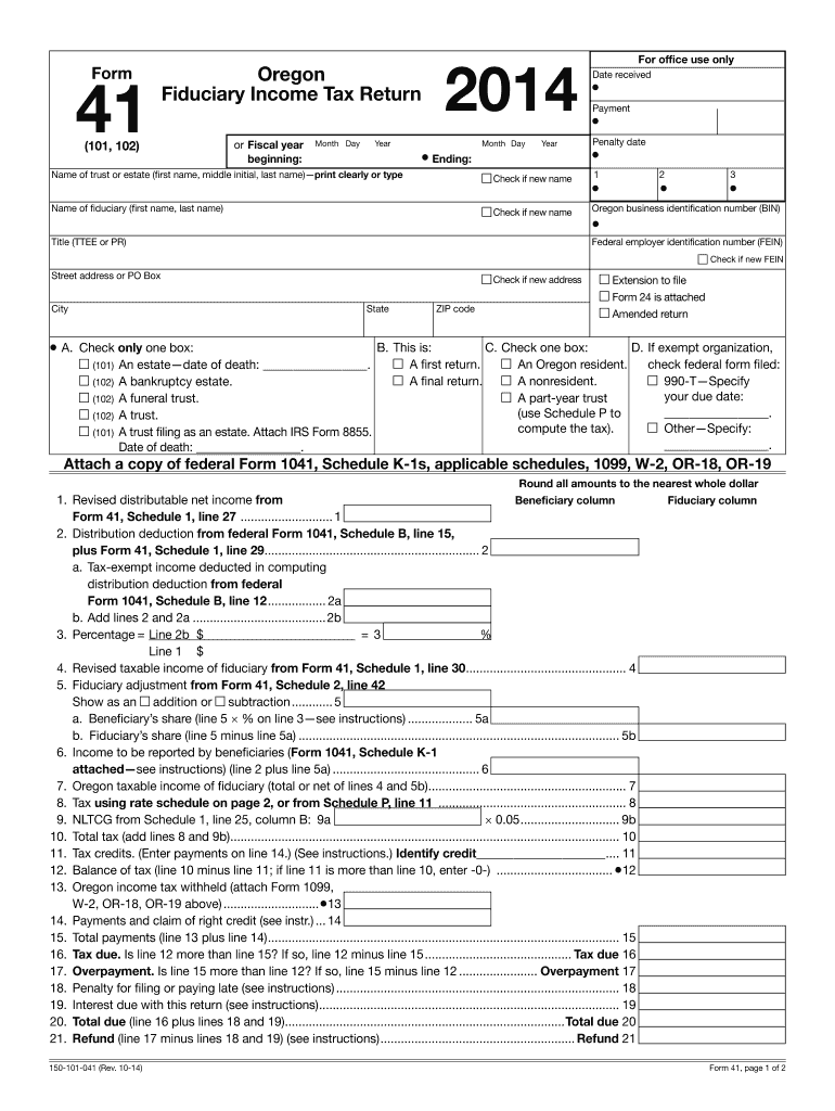  Oregon Form 41 2020