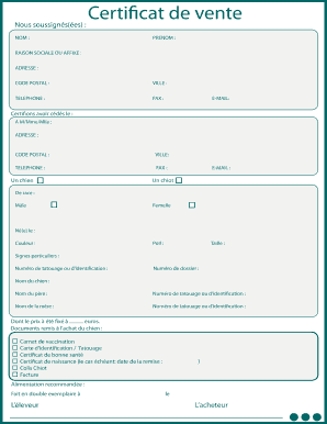 Attestation De Vente Chien Royal Canin  Form