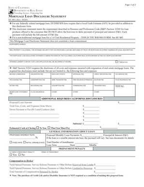 Page 1 of 2 State of California Department of Real Estate Providing Service, Protecting You Mortgage Loan Disclosure Statement R  Form