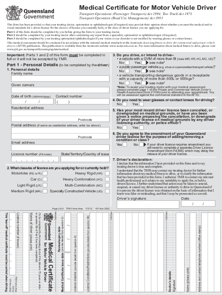  F3712 CFD PDF Medical Certificate for Motor Vehicle 2022-2024