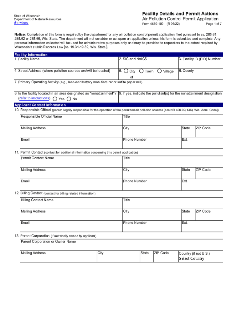  Wisconsin DNR Air Pollution Control Permit Application 2022-2024