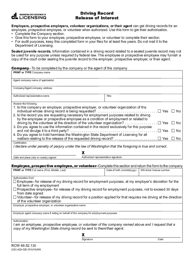  Driving Record Release of Interest Employers, Prospective Employers, Volunteer Organizations, or Their Agent Can Get Driving Rec 2019-2024