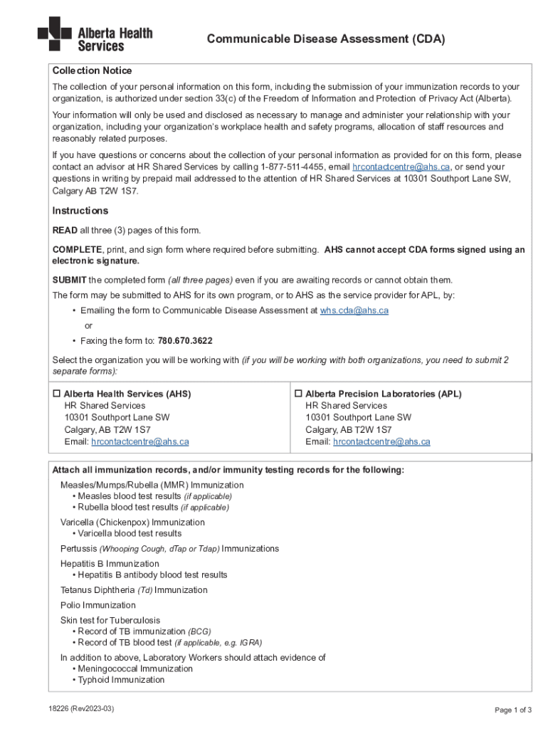  Communicable Disease Assessment CDA 2023-2024