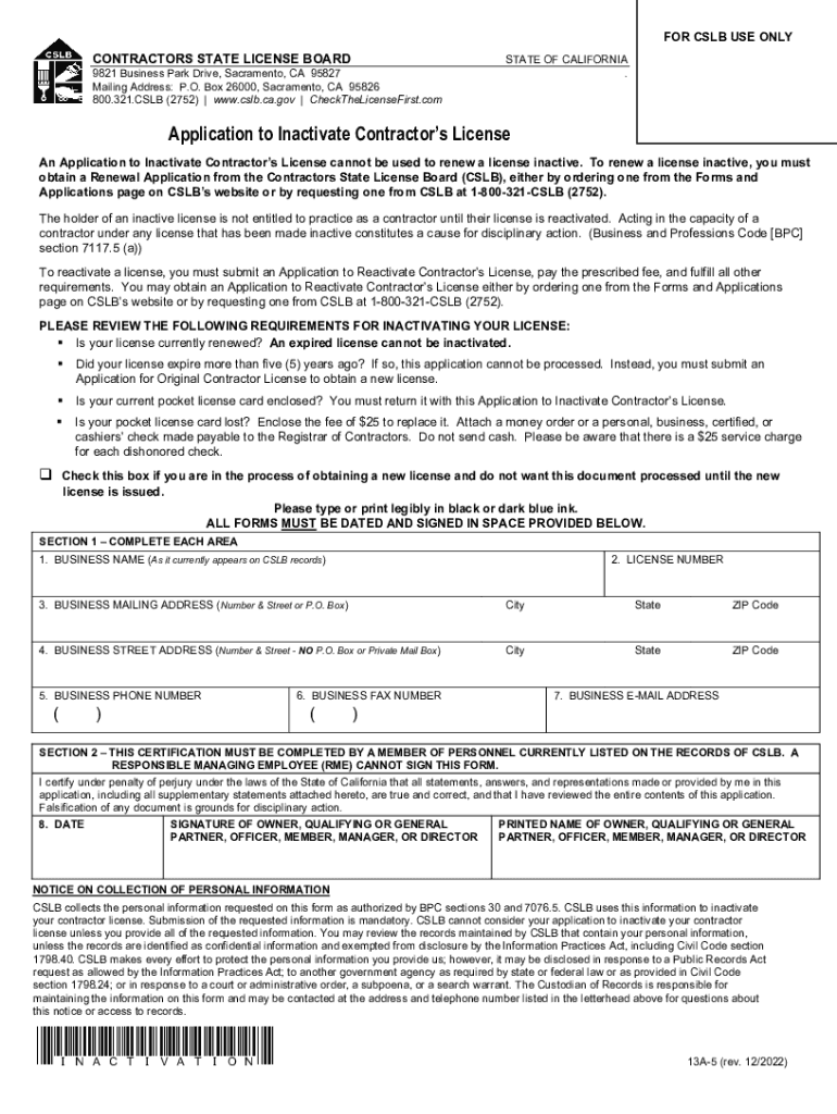 CONTRACTORS STATE LICENSE BOARD U  Form