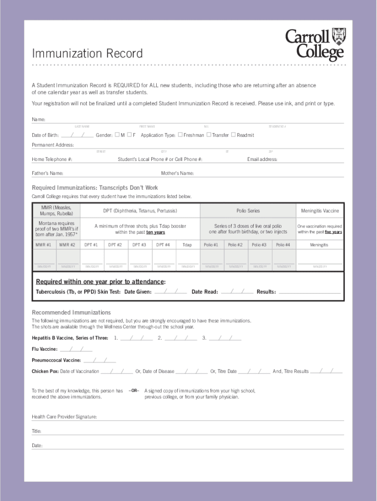 Immunization ComplianceUniversity Health Services  Form