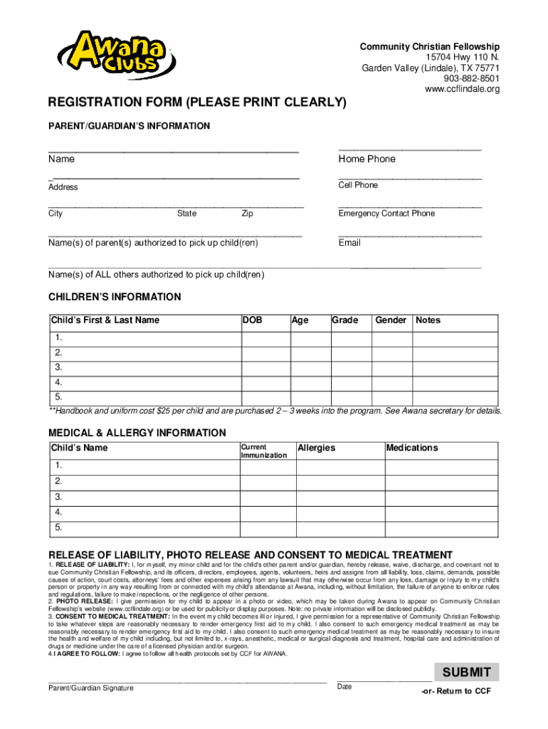  Registration Form Please Print Clearly 2020-2024