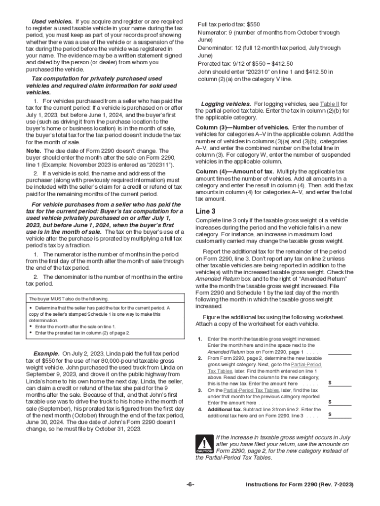  Instructions for Form 2290 Rev July Instructions for Form 2290, Heavy Highway Vehicle Use Tax Return 2023-2024