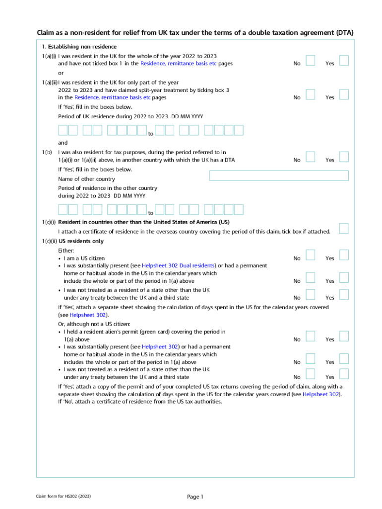  HS302 Duel Residents Claim Form 2023-2024