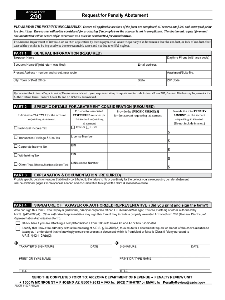 Arizona Form 290Request for Penalty AbatementTHE P