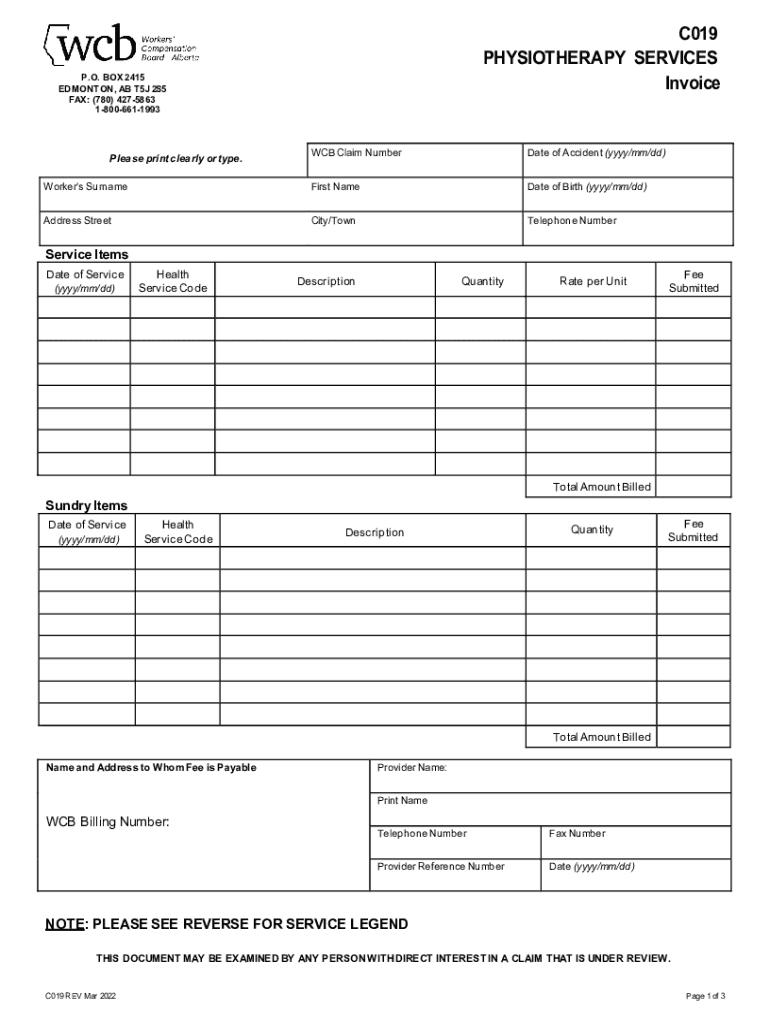  C019 PHYSIOTHERAPY SERVICES Invoice P O BOX 2415 2022-2024