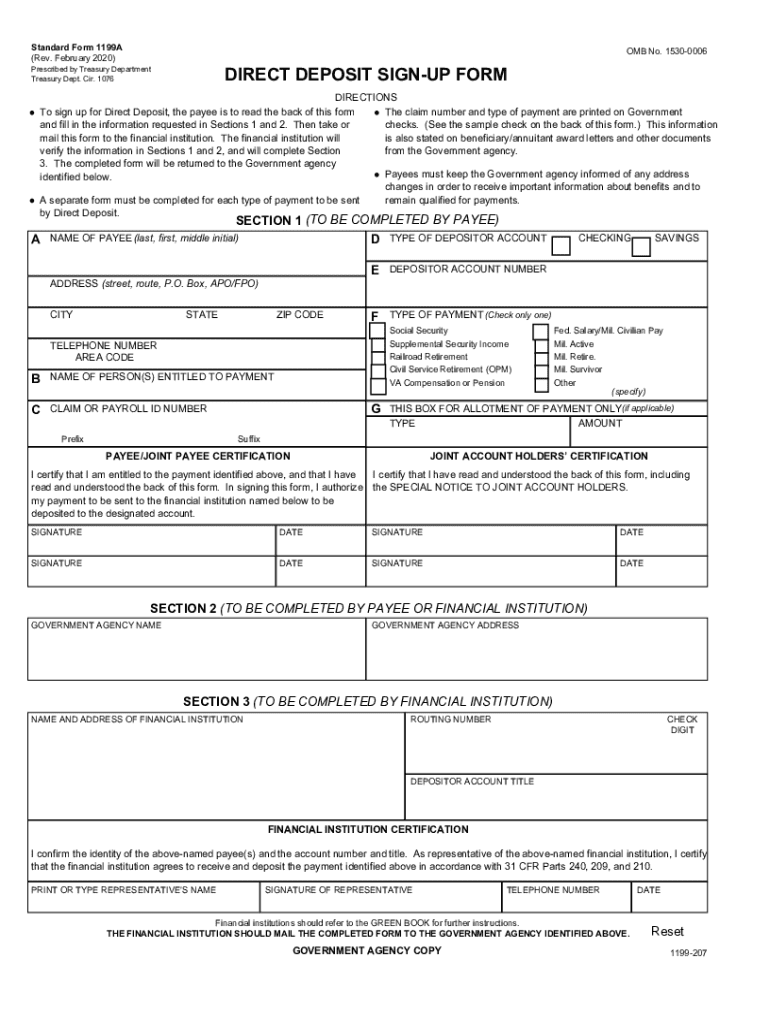 Standard Form 1199A Direct Deposit Sign Up Form