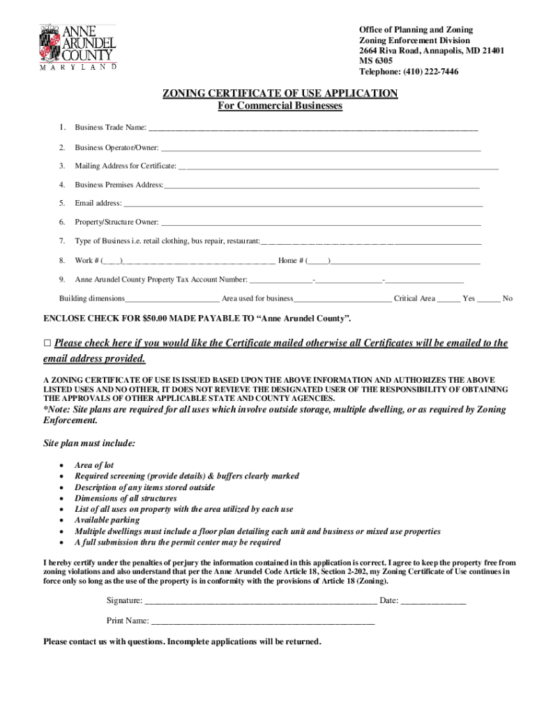 ZONING CERTIFICATE of USE APPLICATION for  Form
