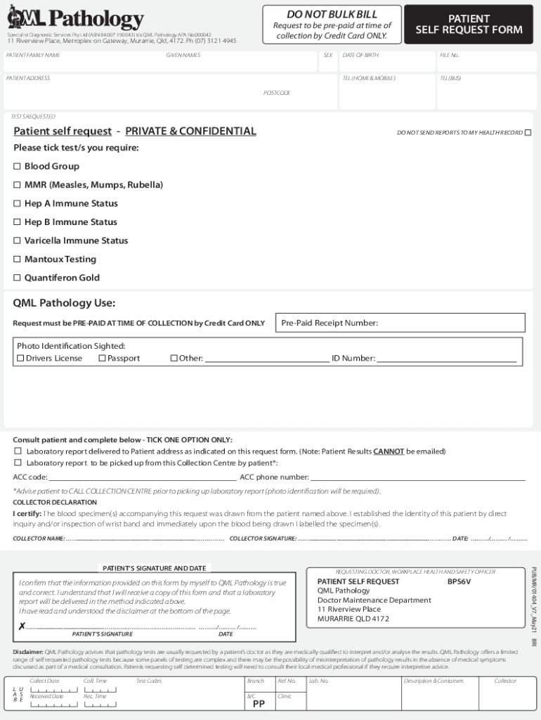 Qml Pathology Request Form PDF Fill Online, Printable