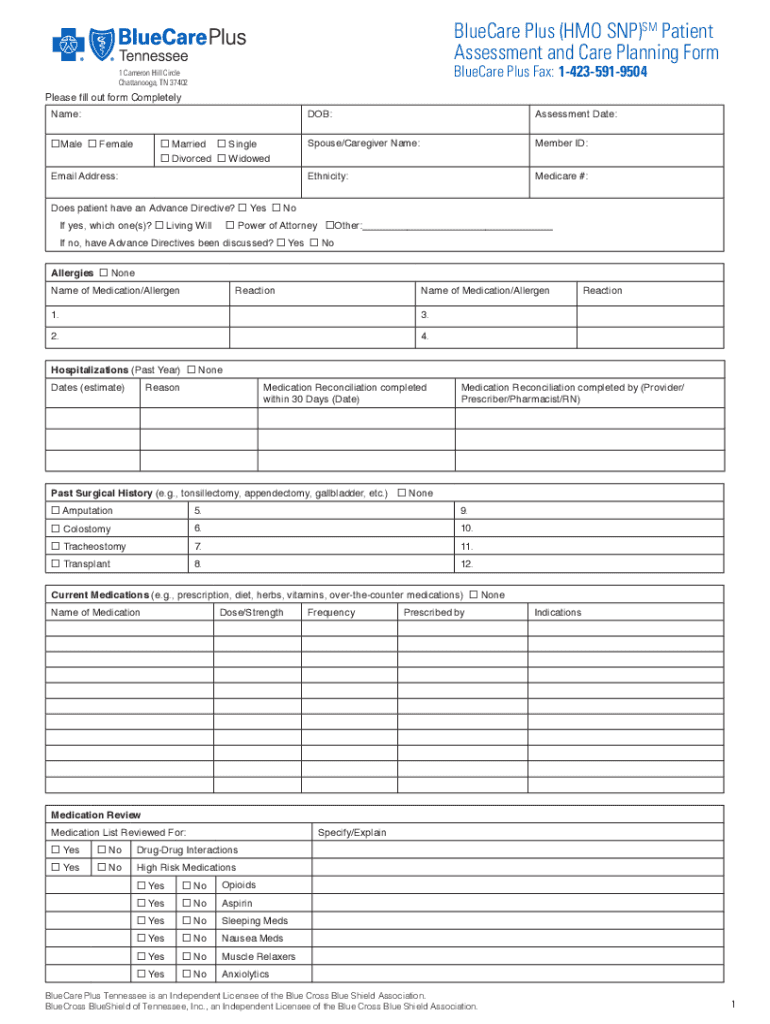  BlueCare Plus HMO SNPSM Home Health Request Fax Form 2022-2024