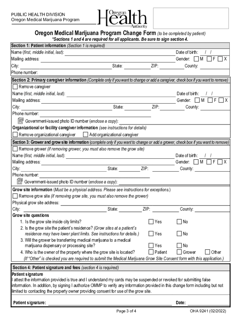  Oregon Medical Marijuana Grower Change Form 2022-2024