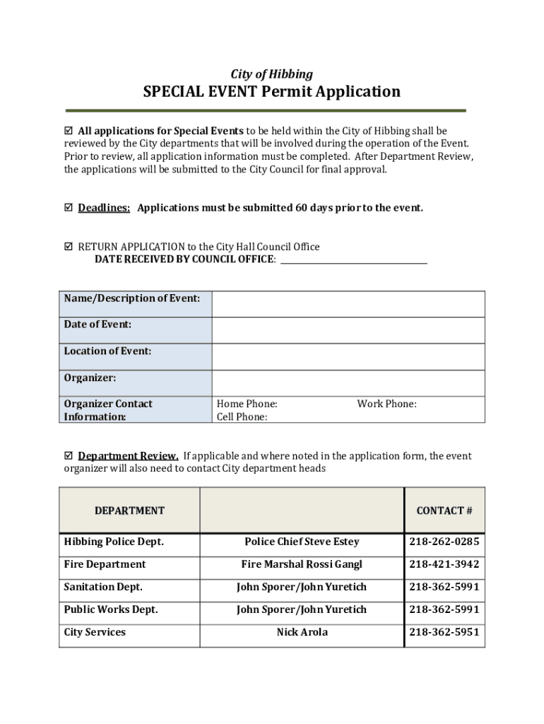 City of Hibbing Special Event Permit Application Form