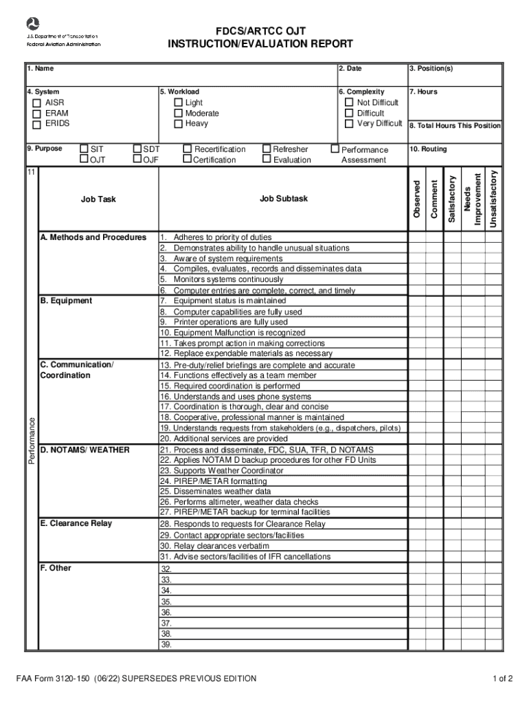 FAA Form 3120 150 FAA Form 3120 150