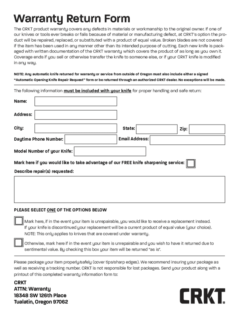  Crkt Warranty Return Form Fill Online, Printable, Fillable, 2023-2024