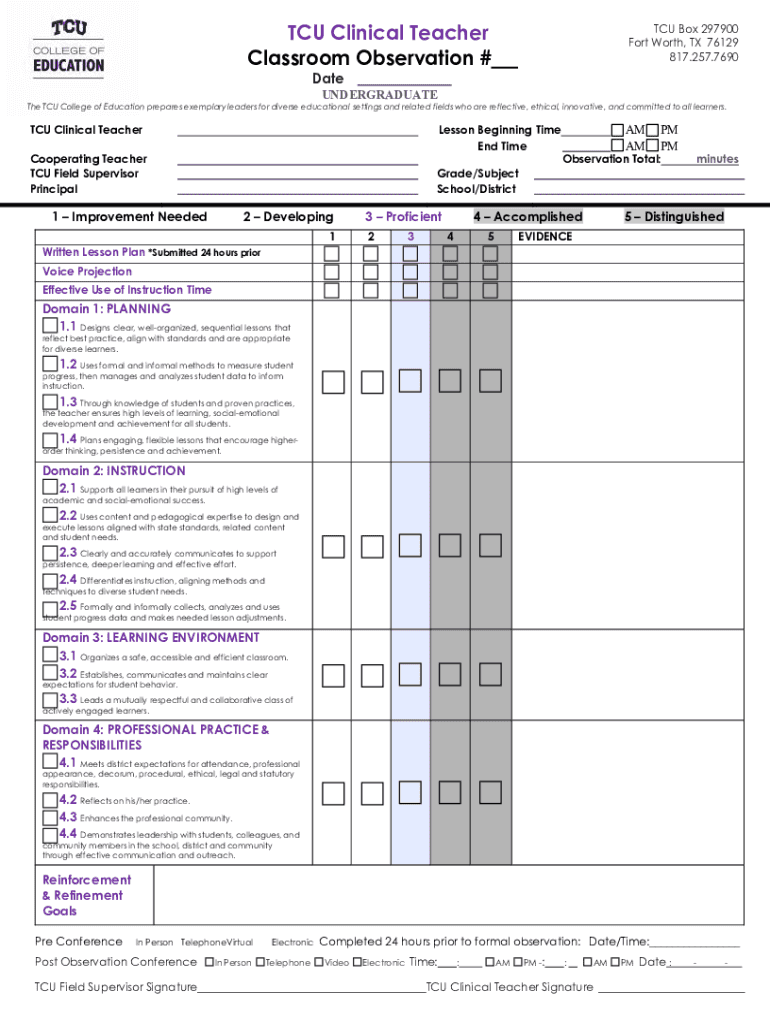 TCU Clinical Teacher Classroom Observation #TCU Bo  Form