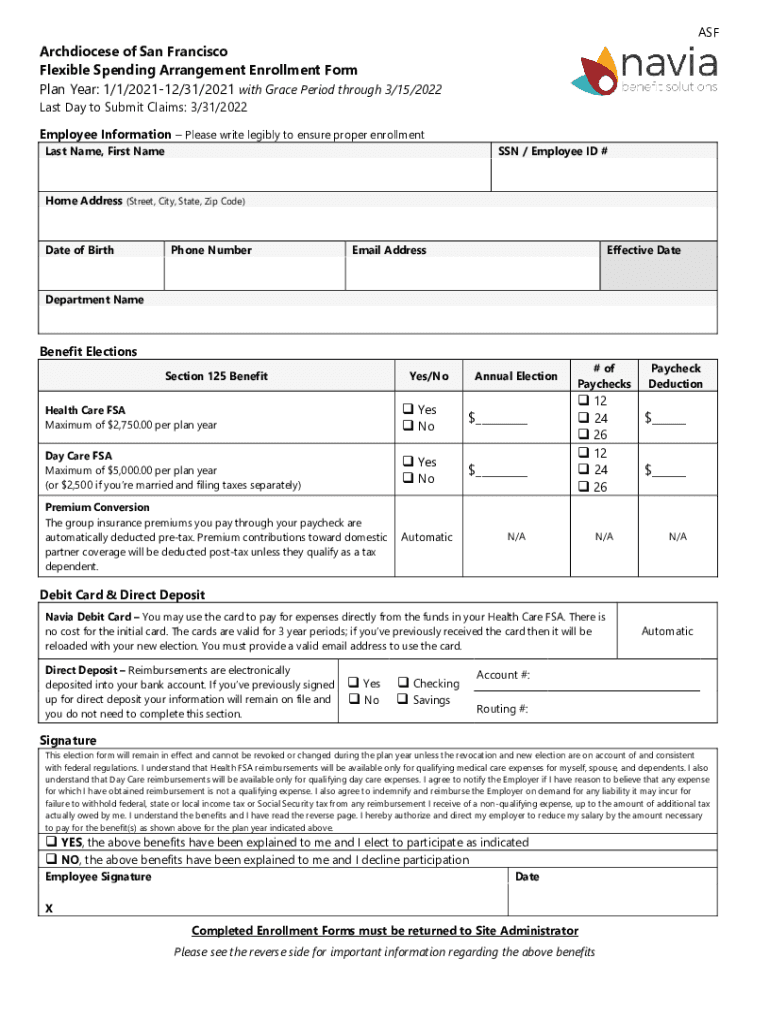 Archdiocese of San Francisco Flexible Spending  Form