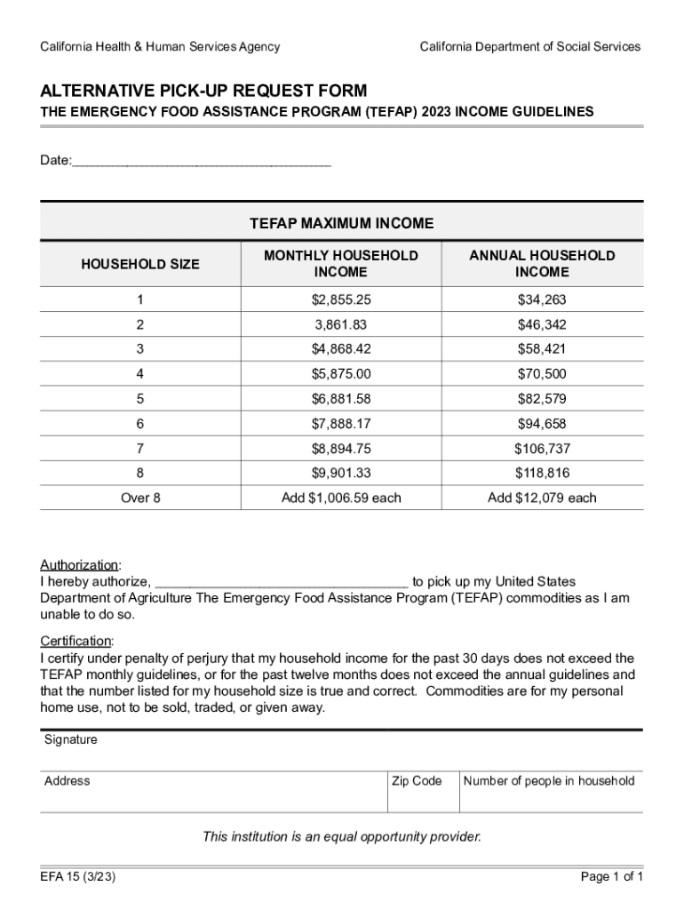  EFA 15 323 Alternative Pick Up Request Form 2023-2024