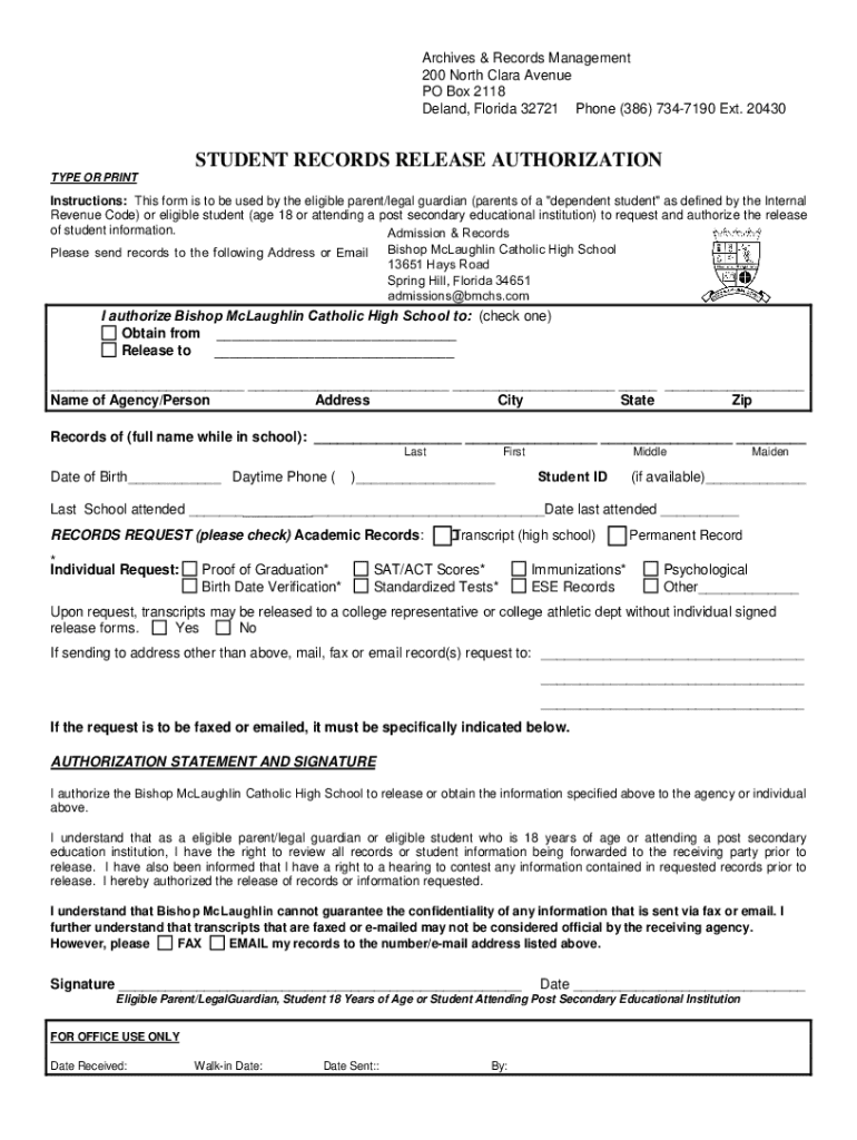 Bishop McLaughlin Catholic High School Application  Form