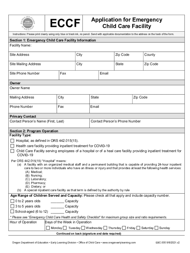  Emergency Child Care Facility Application 2021-2024