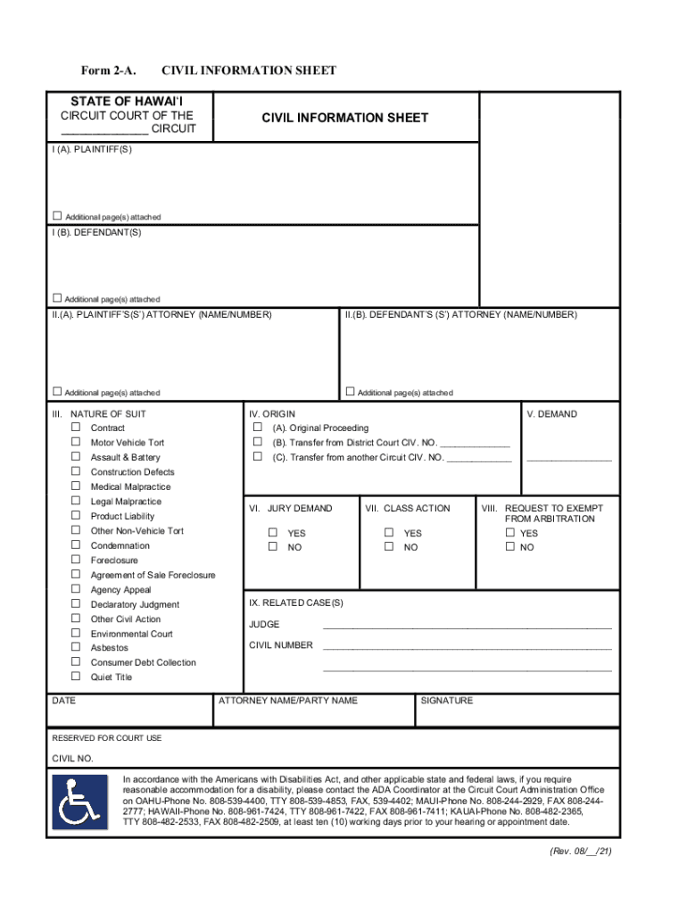  Order Amending Form 2A of the Hawaii Rules of Civil Procedure 2021-2024