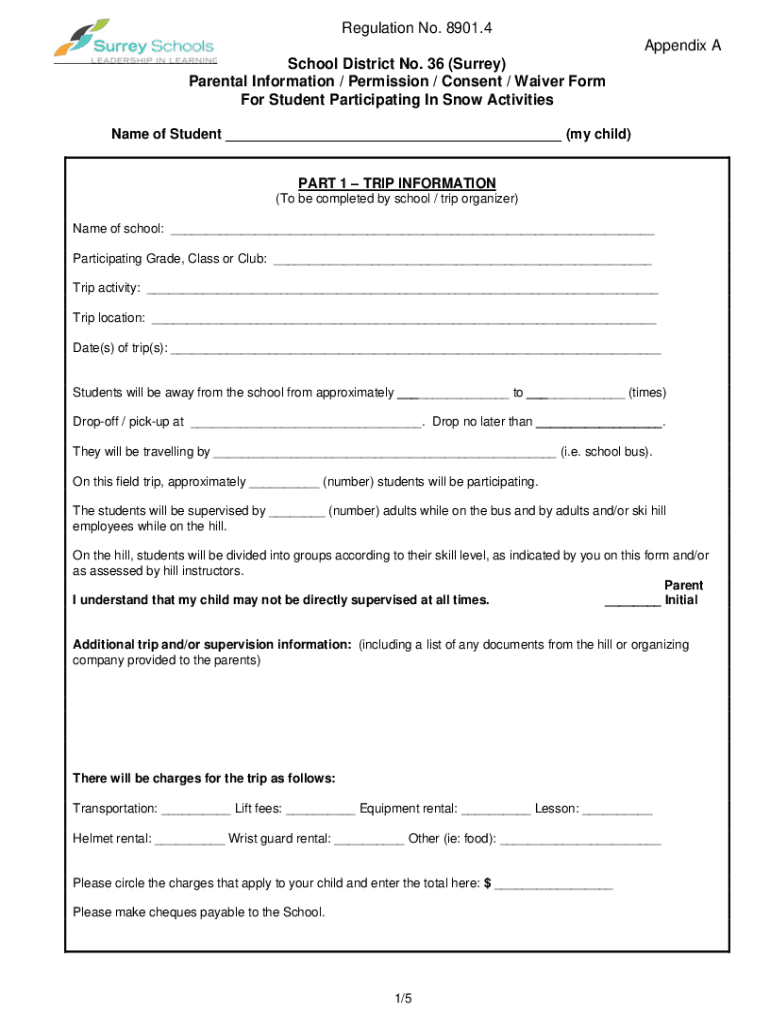 SkiSnowboarding Parent Permission Form Fax Email Print