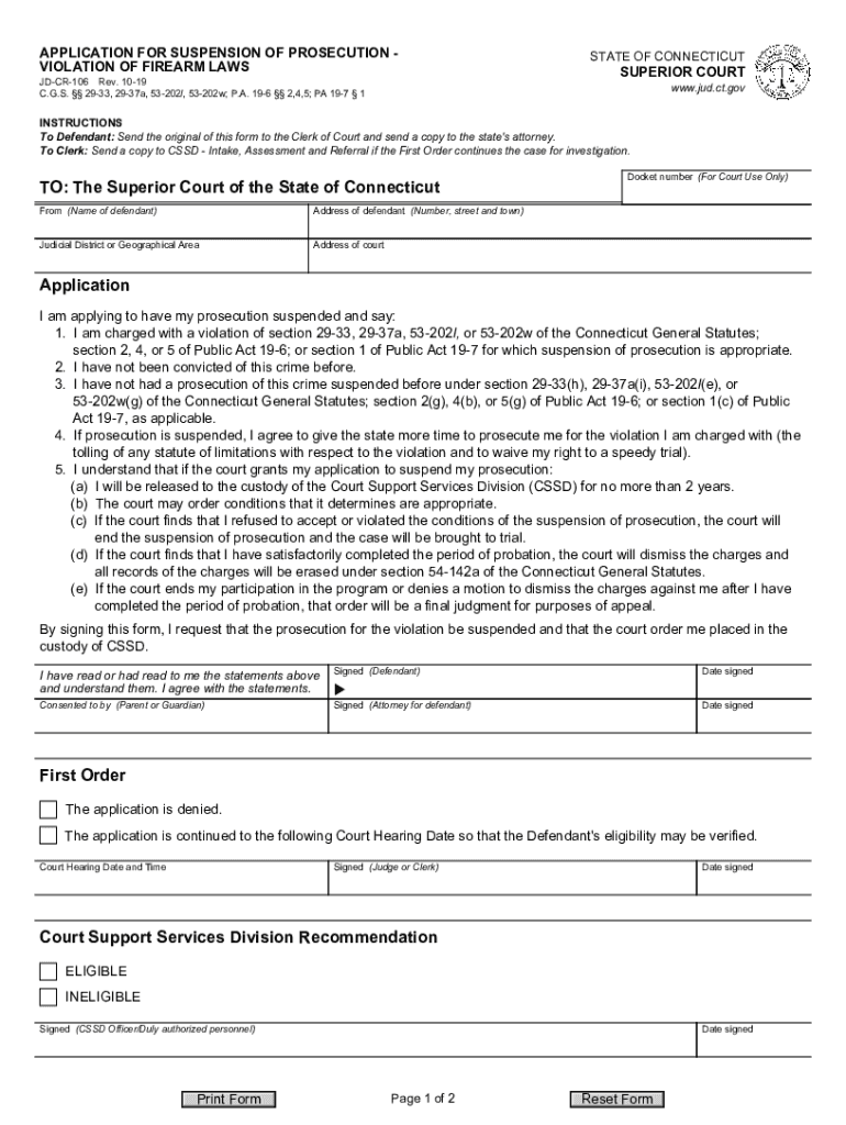  APPLICATION for SUSPENSION of PROSECUTION VIOLATION of FIREARM LAWS 2019-2024