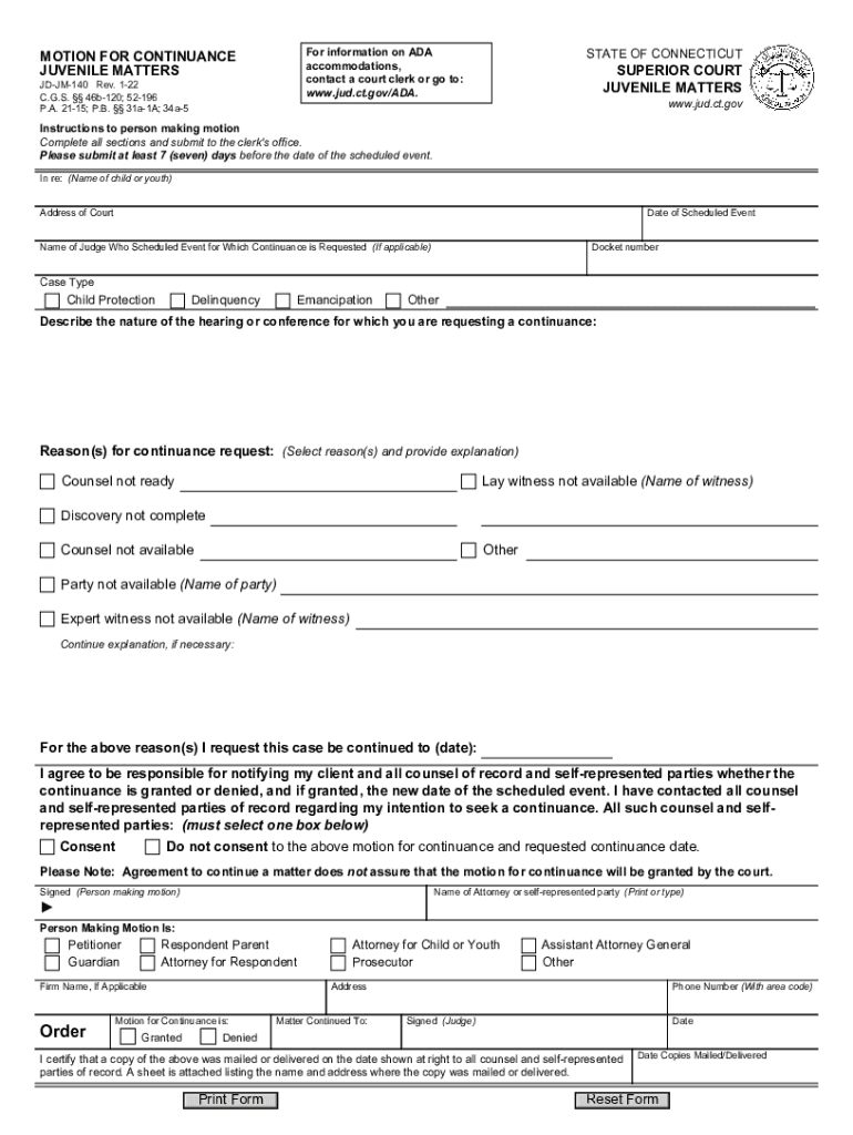 MOTION for CONTINUANCE JUVENILE MATTERS  Form