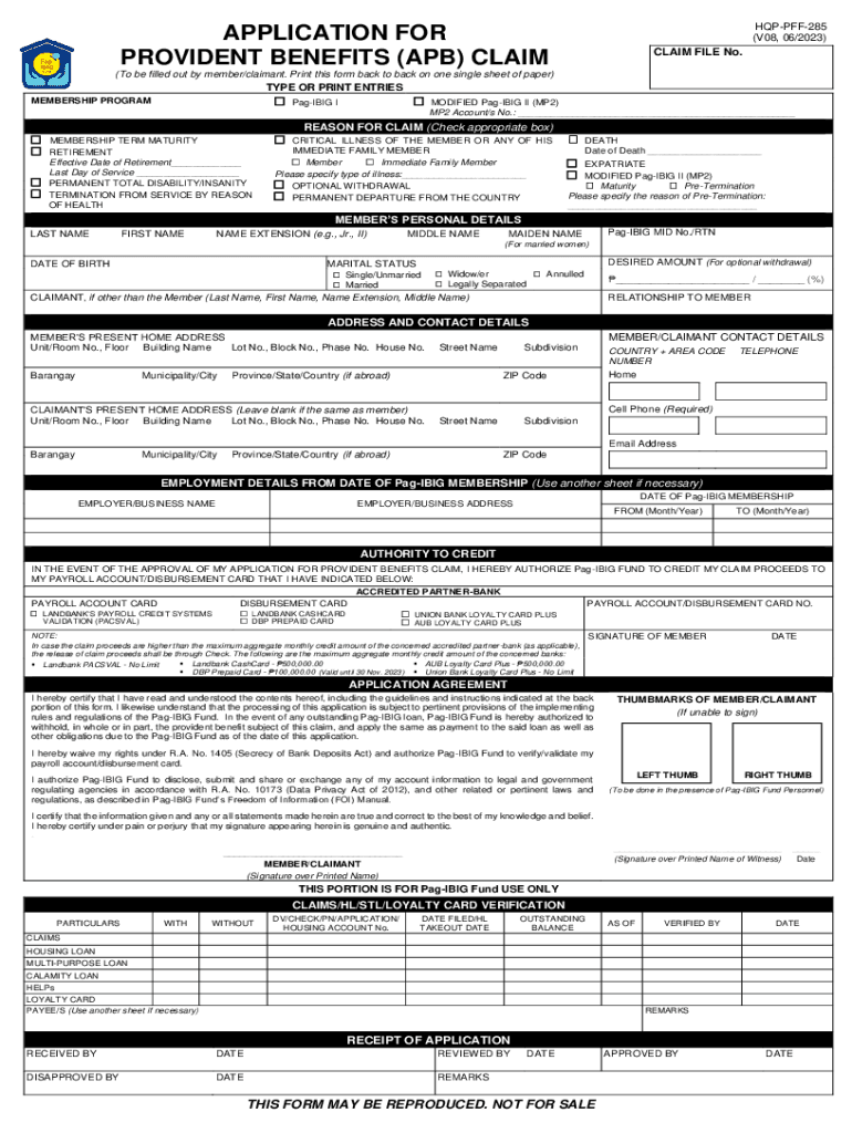  APPLICATION for PROVIDENT BENEFITS APB CLAIM 2023-2024