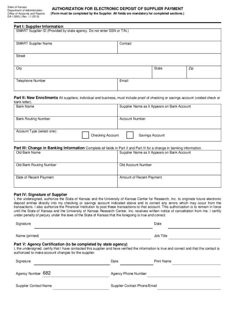 Kansas Electronic Deposit Authorization Form
