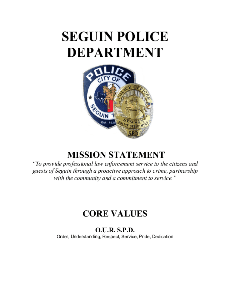  SEGUIN POLICE DEPARTMENT MISSION STATEMENT to 2023-2024