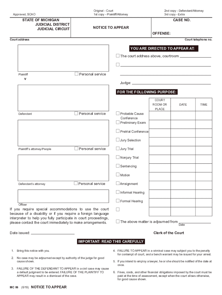  MC 06, Notice to Appear 2019-2024