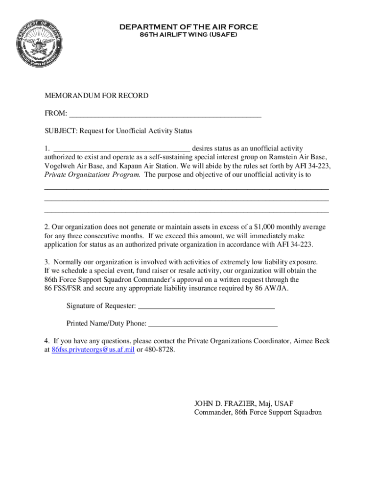 DEPARTMENT of the AIR FORCE 86TH AIRLIFT WING  Form