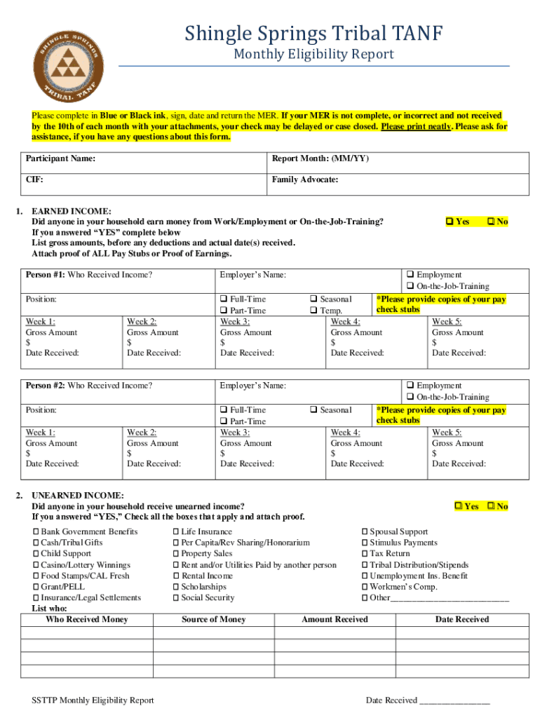 Shingle Springs Tribal Tanf Fill Online, Printable, Fillable,  Form