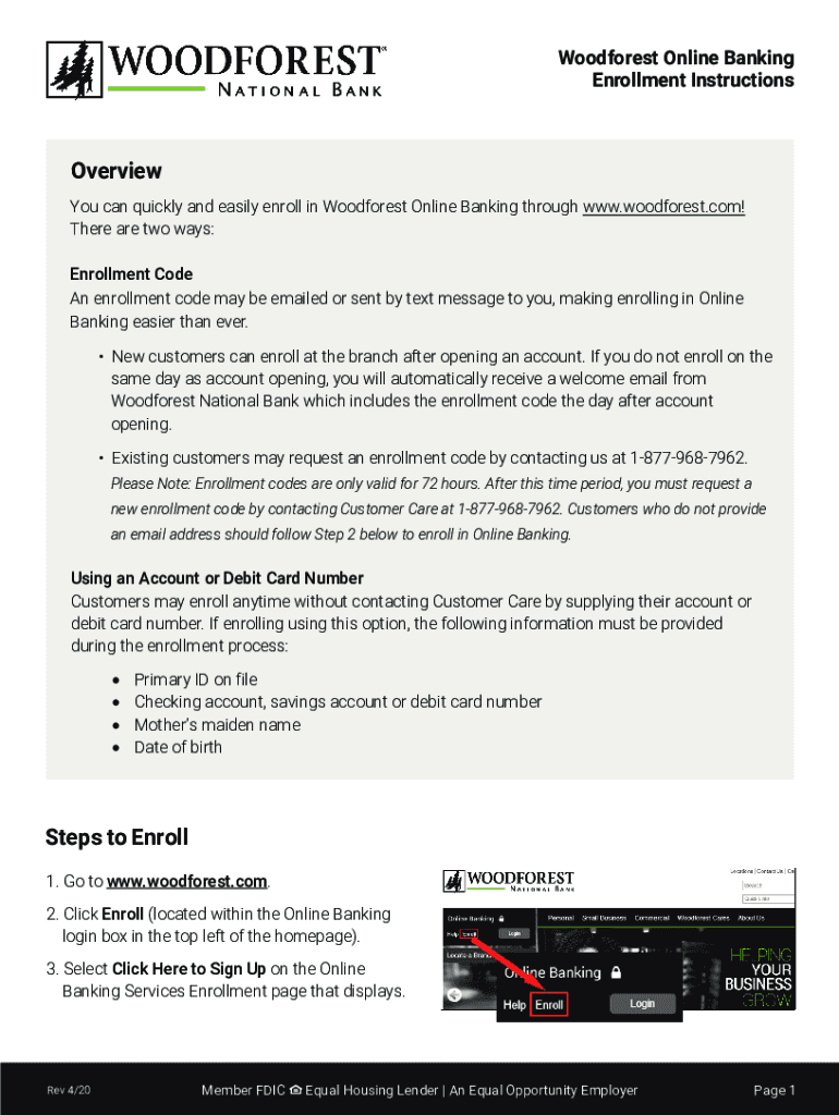 Woodforest Online Banking Enrollment Instructions  Form