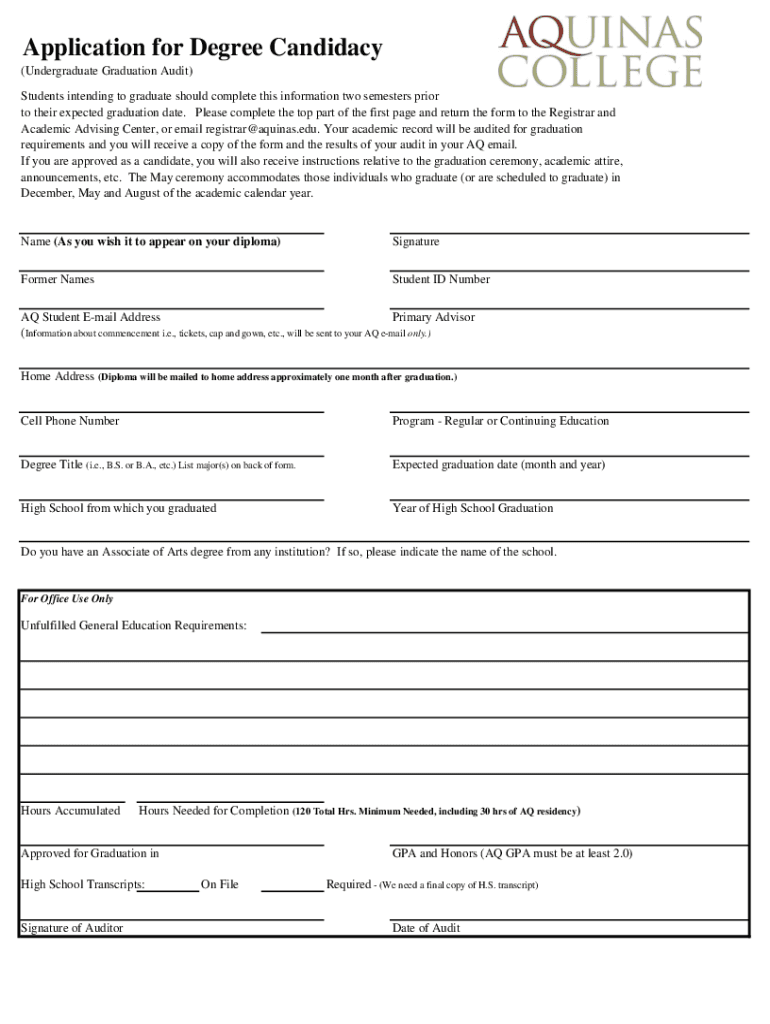 Application for Degree Candidacy Undergraduate Gr  Form