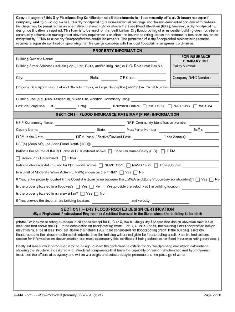 Dry Floodproofing Certificate for Non Residential Structures  Form