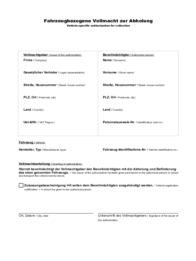 Fahrzeugbezogene Villach Our Absolute Vehicle Specific Authorization for Collection  Form