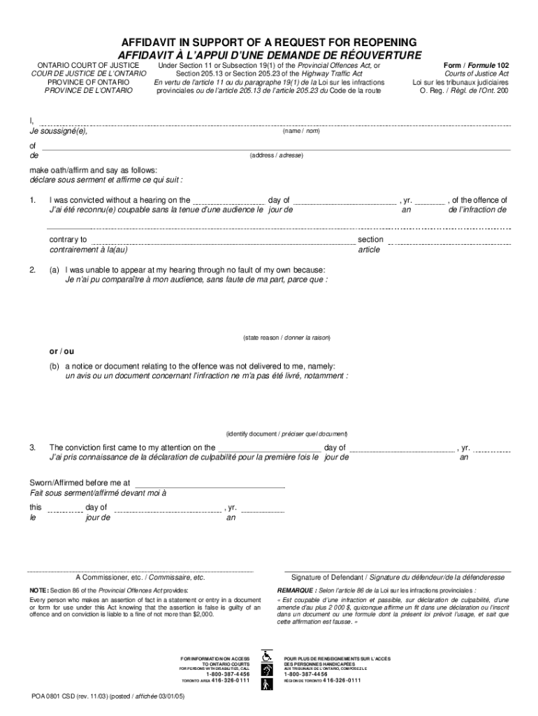 POA 0801 CSD Rev 1103 Posted Affiche 030105 AFFIDAVIT in SUPPORT of a REQUEST for REOPENING  Form