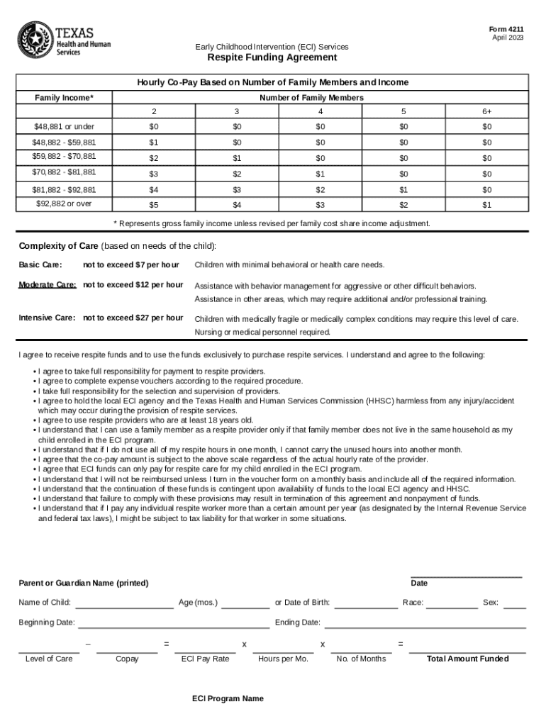  Form 4211, Respite Funding Agreement Form 4211, Respite Funding Agreement 2023-2024