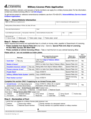  Military License Plate Application Dol Wa 2014