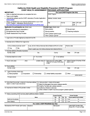 CHDP Health Assessment Provider Application DHCS 4490 Dhcs Ca  Form