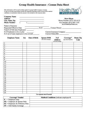 Group Health Insurance Census Data Sheet  Form